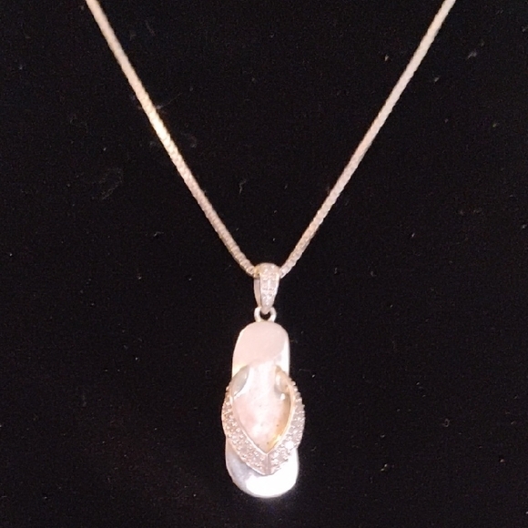 Elegant .925 Silver Flip Flop With Bling DPendant On 17" .925 Chain - Picture 1 of 6